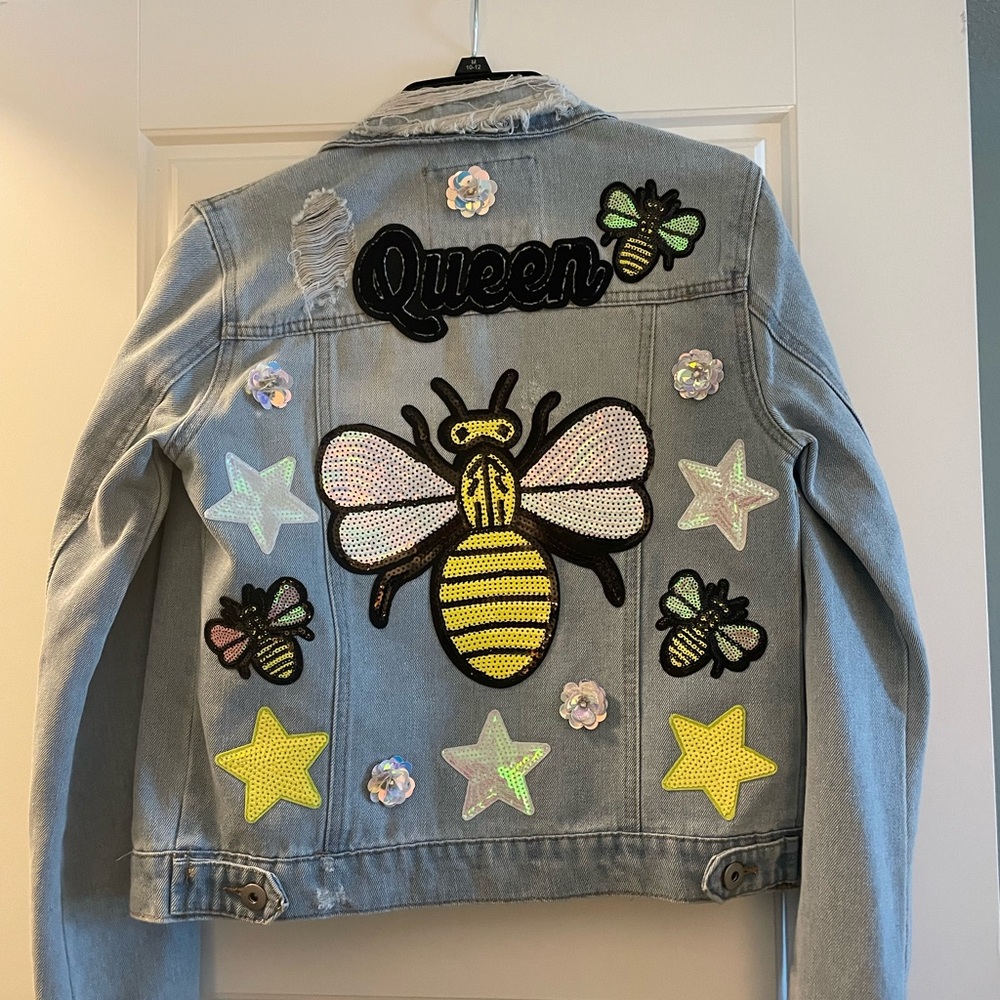 Denim Jacket with Bee and Star Patches